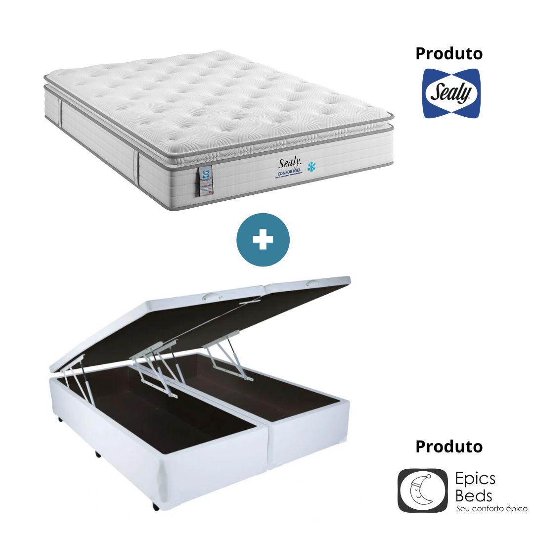 conjunto báu correct comfort gel sealy em promoção Conjunto Baú Epics+Colchão Correct Confort Sealy - Imagem 1